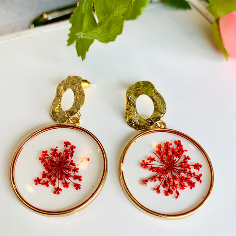 The Flower Girl - Red Earrings - Real Dry Flower