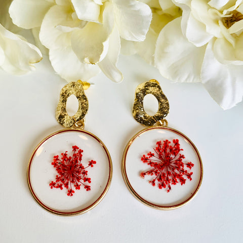 The Flower Girl - Red Earrings - Real Dry Flower