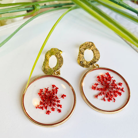 The Flower Girl - Red Earrings - Real Dry Flower